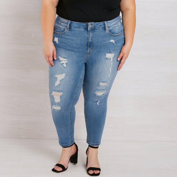Torrid Bombshell Skinny Jeans Distressed Ripped Medium Wash Denim Women’s Plus - Picture 1 of 8